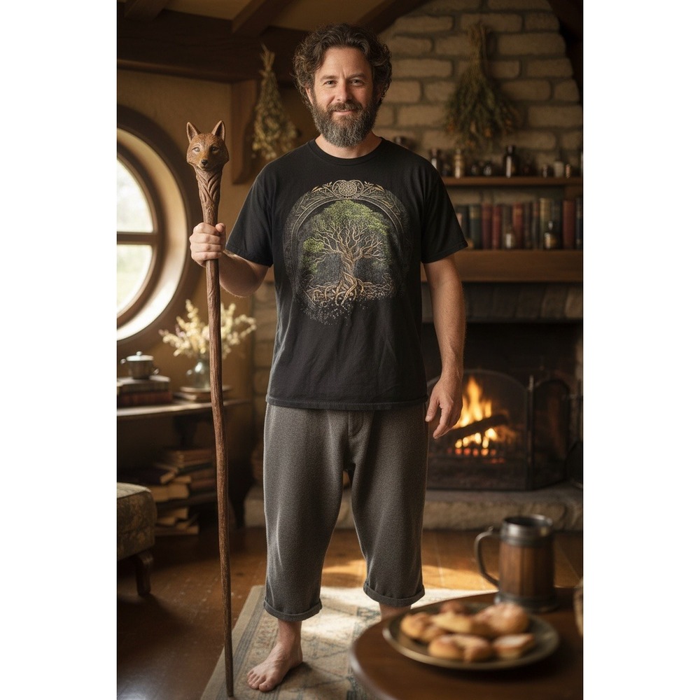 Celtic Tree of Life Graphic T-Shirt Black Men's Large Cotton Hobbit Celt